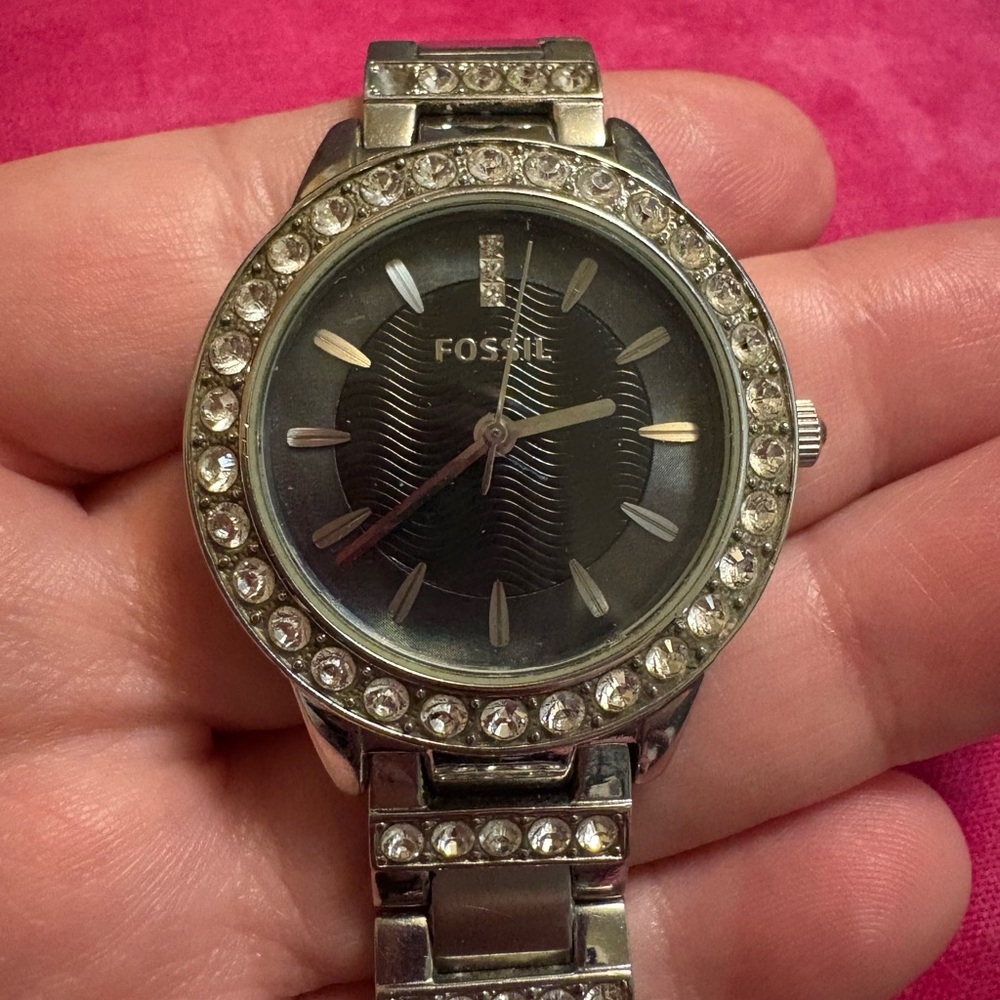 Fossil Silver Smartwatch with Crystal Bezel